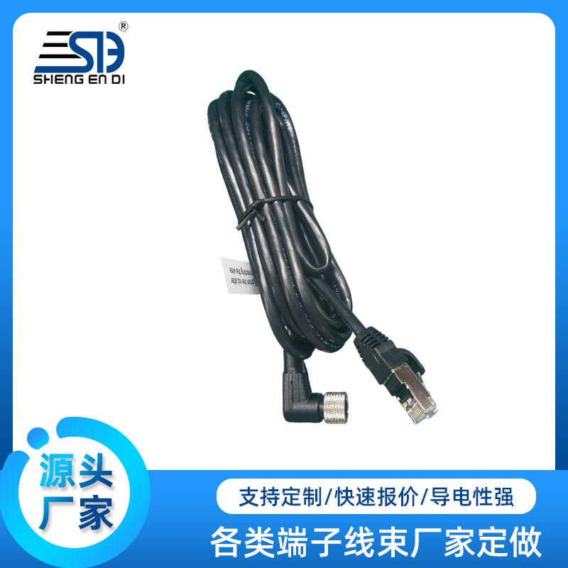 圣恩迪工业级 M12 弯头转 RJ45 以太网网线 连接器线束加工